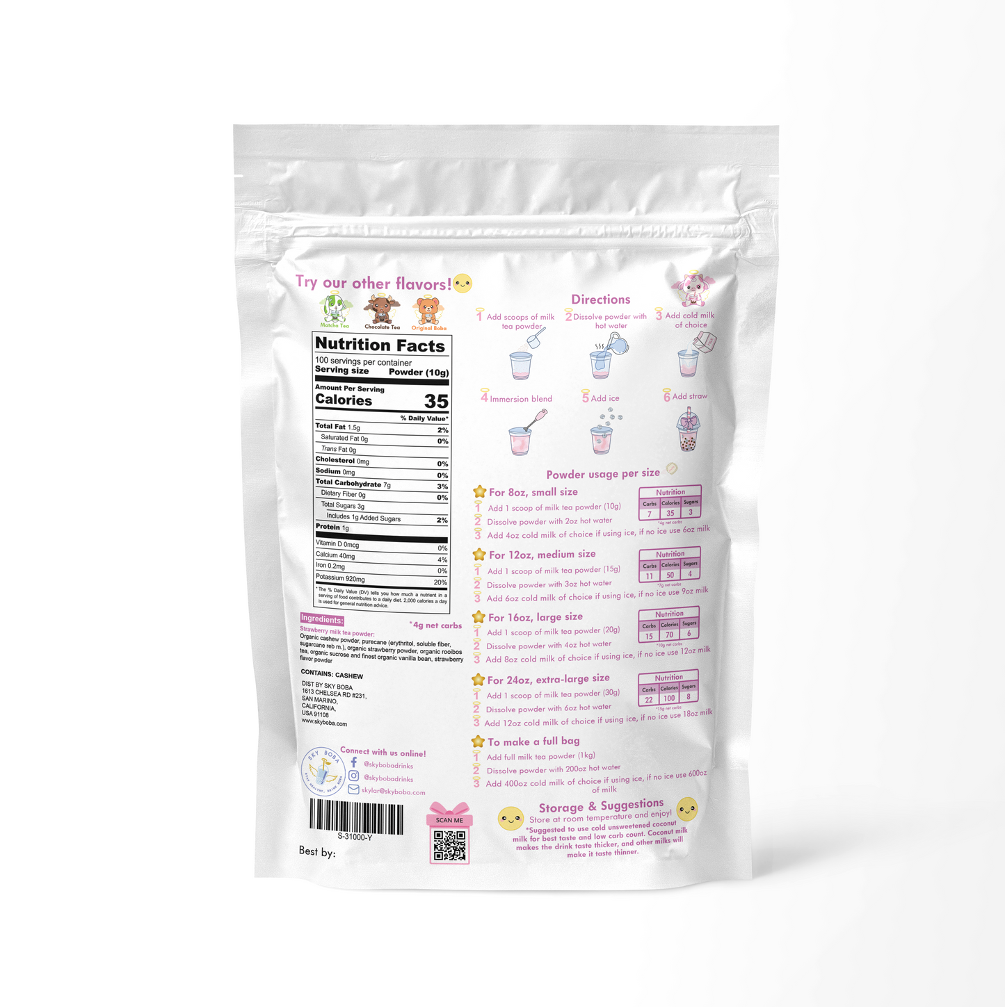 Keto Strawberry Milk Tea Bulk Bag (100 servings)